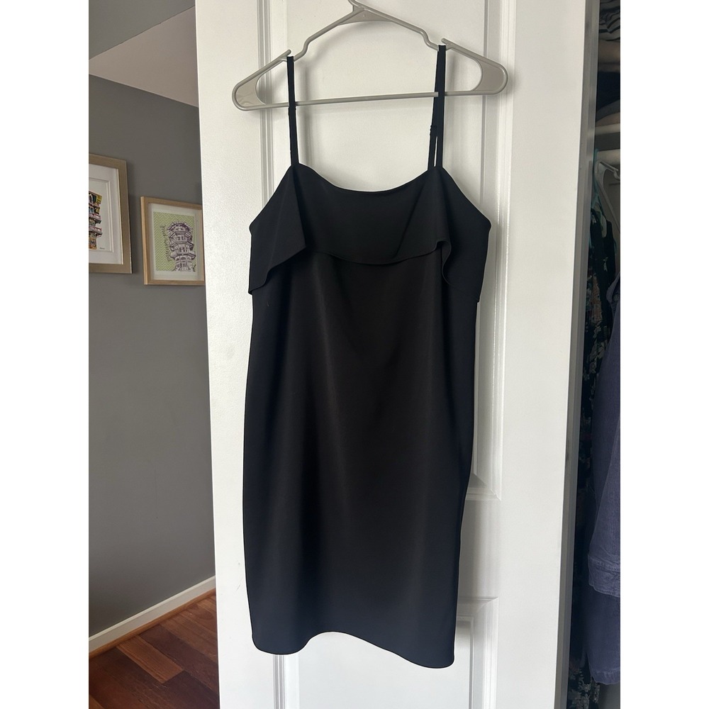 Alice + Olivia Etta Ruffle Overlay Spaghetti Strap Mini Dress Black Size Large